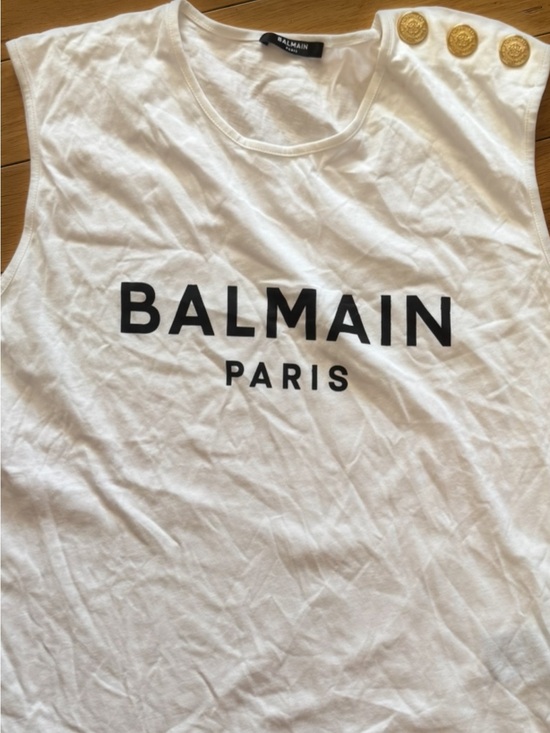 Balmain Tops - Balmain White Tank Top with Black Logo and Gold Buttons